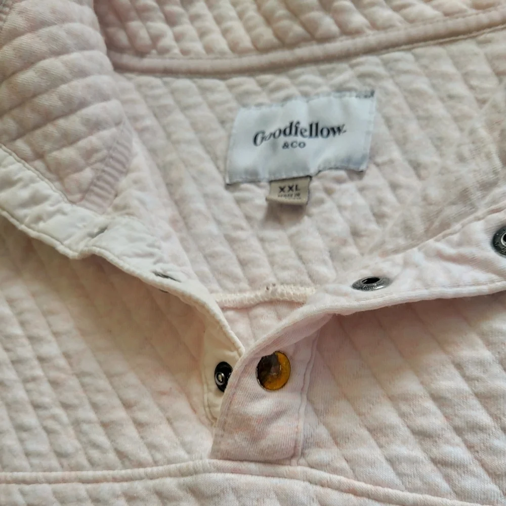 Goodfellow & Co \ Men's Quilted Snap Pullover / Pink & White / XXL